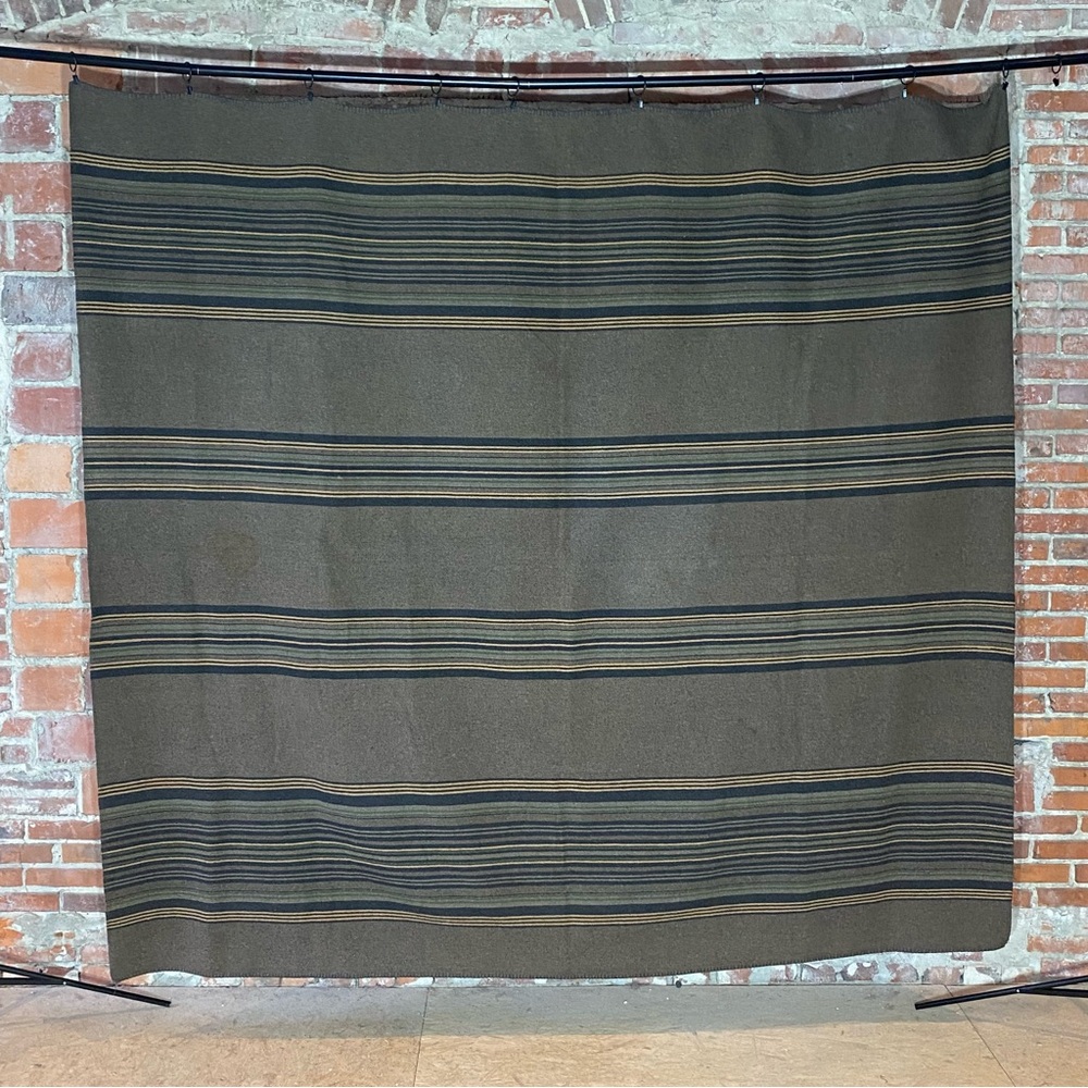 Vintage Wool Western Cowboy Camp Striped Blanket 80” X 88” Brown Black Green